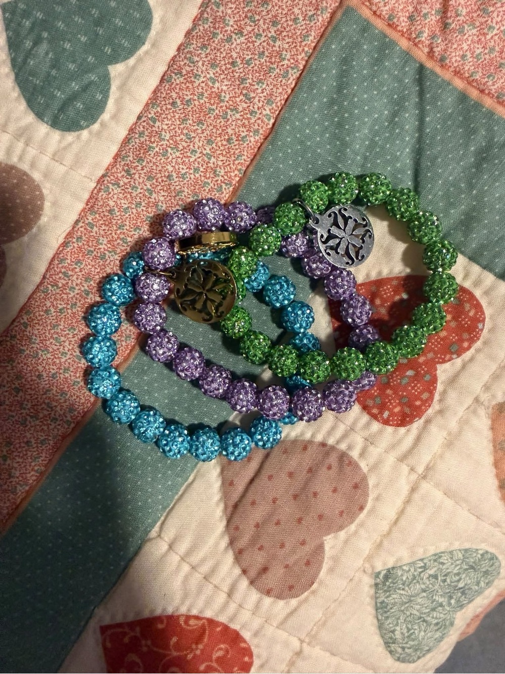 Rustic Cuff Sparkle Beaded Bracelet Trio - Blue, Purple, Green